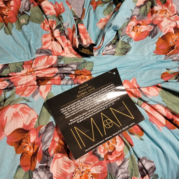 NWT IMAN Floral Maxi Dress in Light Blue and Coral - Picture 7 of 11